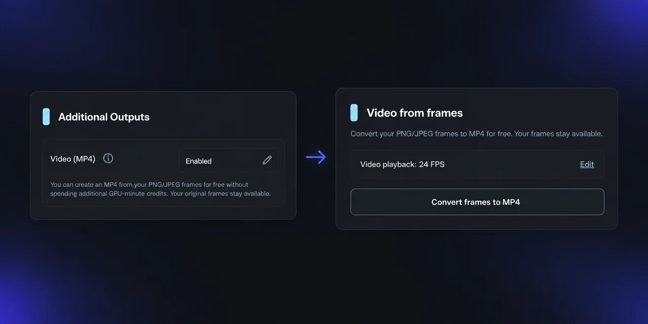 Renderjuice controls for enabling MP4 before an animation render and encoding a finished PNG or JPEG frame sequence